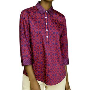 Gretchen Scott Pinkish Red and Navy Blue Print Shirt Women's Size S